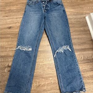 H&M Blue Distressed Straight Leg Jeans
